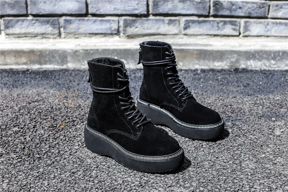 

2019 Autumn And Winter New Style Women's Boots British Style Retro Lace-up Chunky-Heel Short Boots INS Handsome Motorcycle Boots