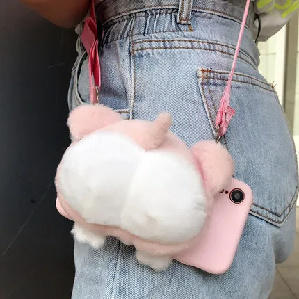 Кошелек на молнии, мультяшный чехол для телефона iphone 7, 8, 6s Plus, 11 Pro Max, XS, XR, XS MAX, фланелевый чехол с вышивкой через плечо, длинный ремешок - Цвет: BZT