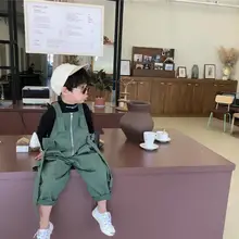 Новинка года; стильные комбинезоны для девочек и мальчиков; осенние хлопковые модные детские длинные штаны; HW657