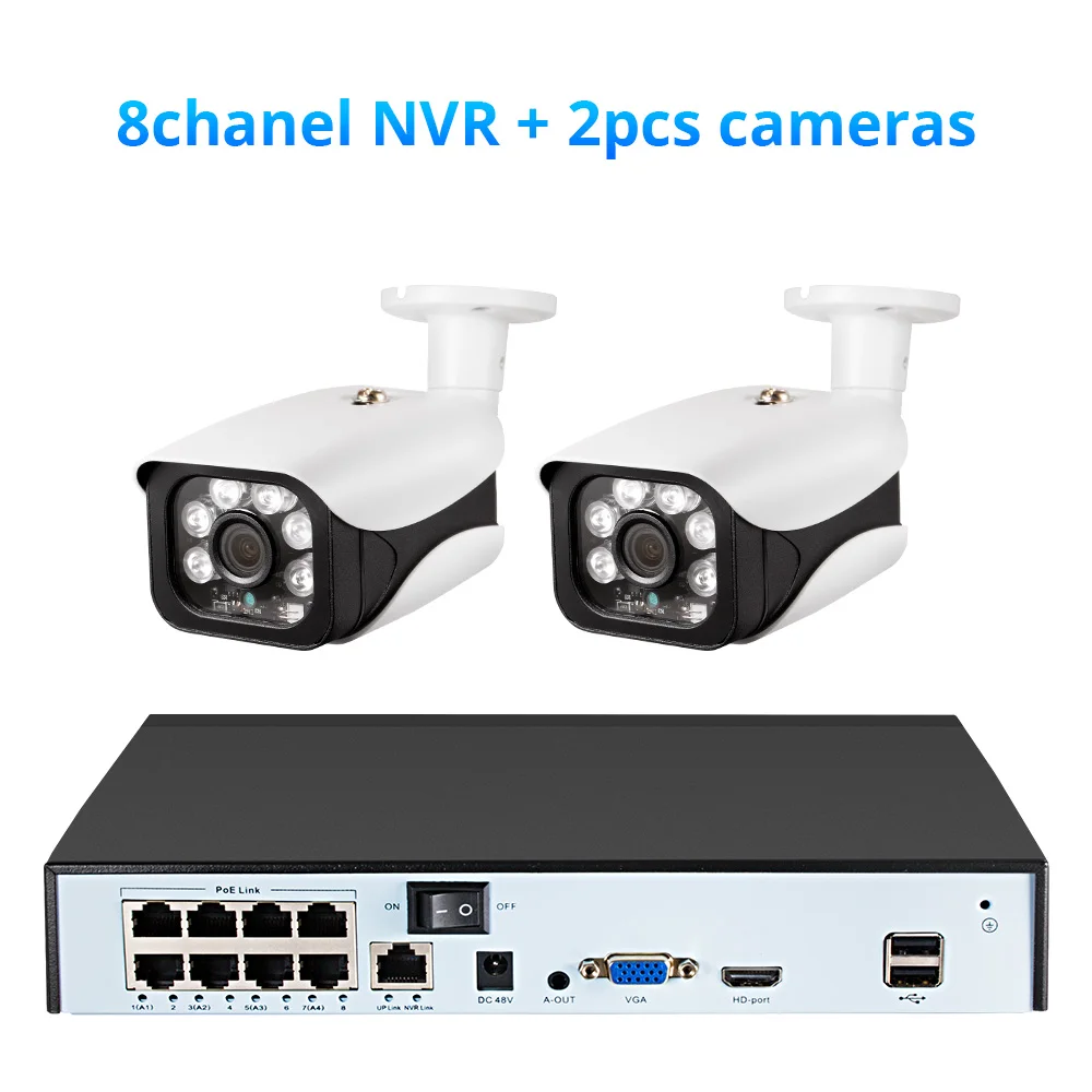 8CH NVR 2Cameras Fuers запись лица H.265 8CH POE NVR комплект 5MP POE наружная камера CCTV камера система домашней безопасности комплект видеонаблюдения просмотр приложения - Цвет: 8CH NVR 2Cameras