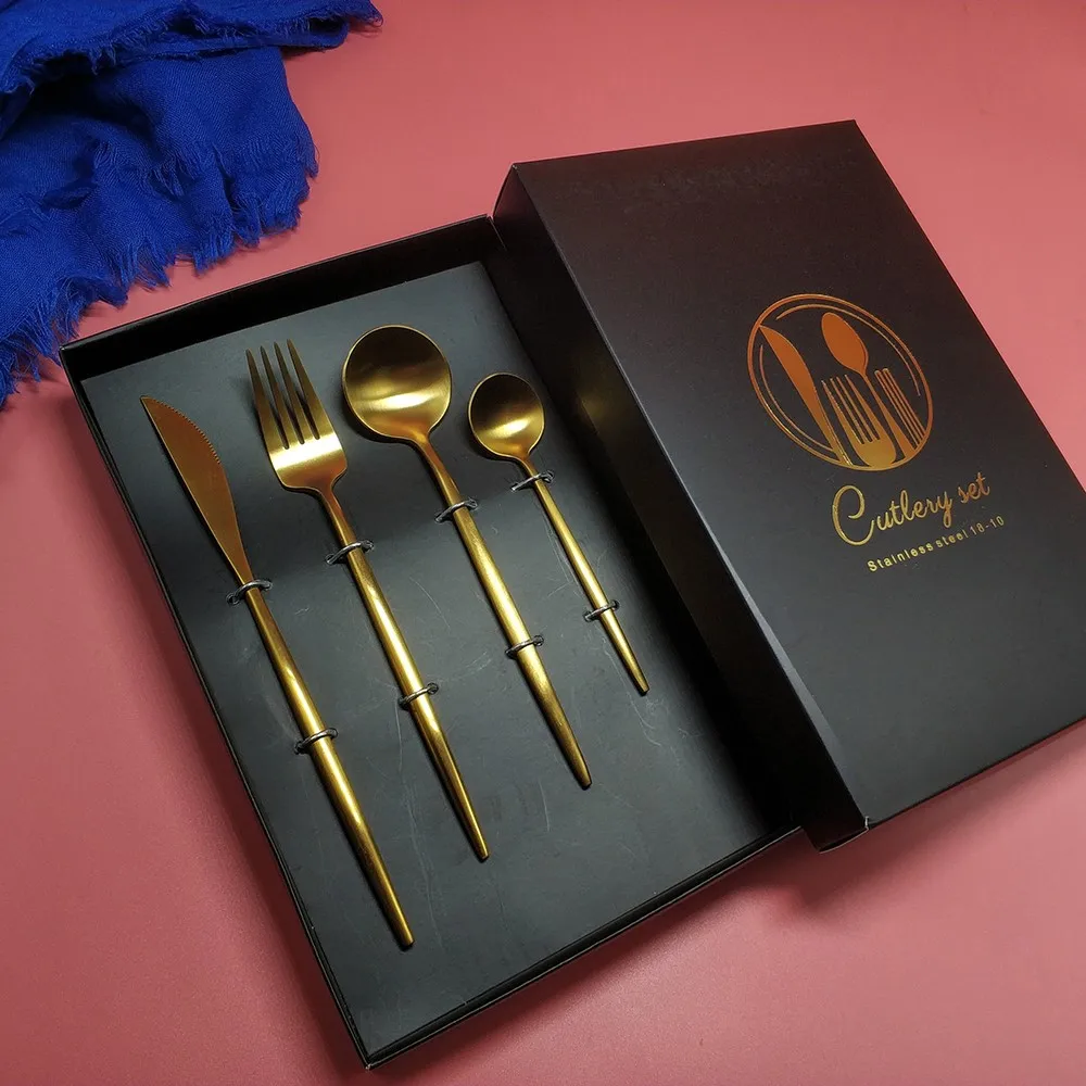Hot Sale Small Size fourchettes couteaux cuilleres silverware stainless steel White Gold cutlery fork spoon knife dining set - Цвет: 4pcs with giftbox