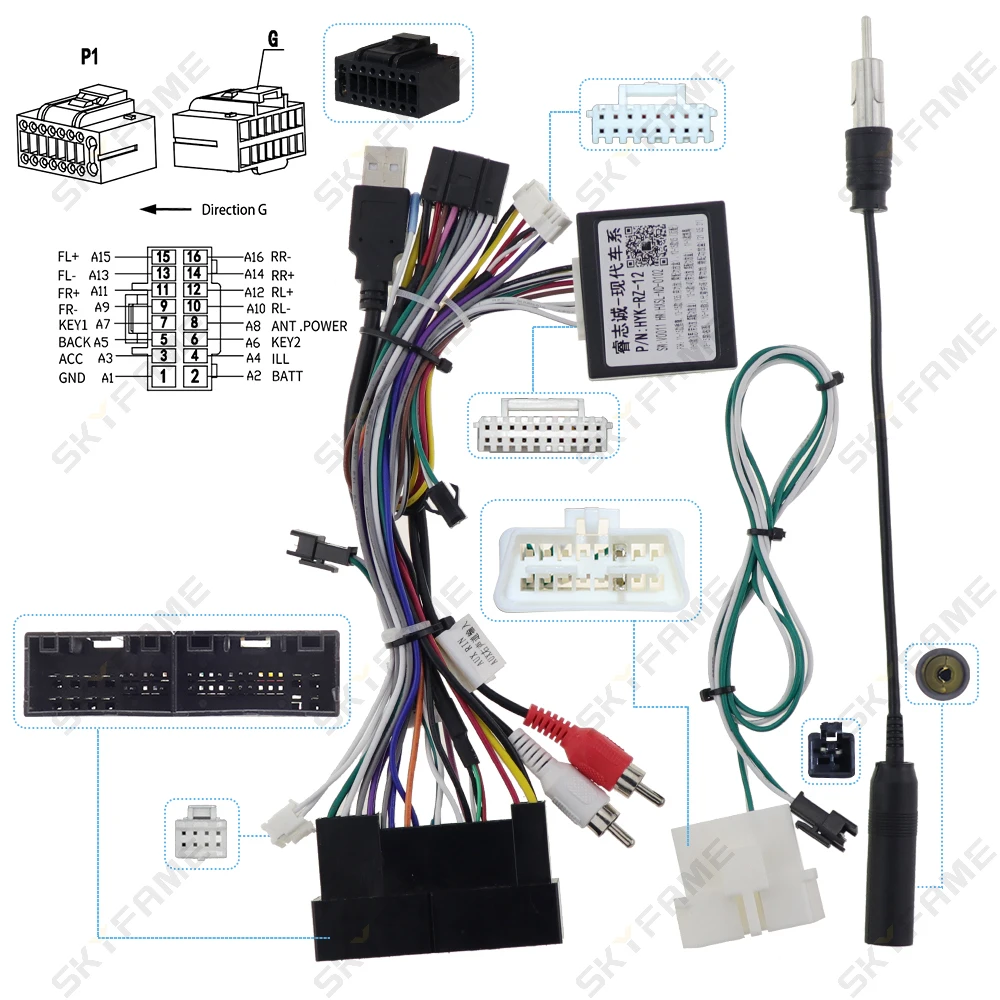 SKYFAME 16Pin Car stereo Wire Harness For HYUNDAI IX35 2010-2015 Stereo power cable