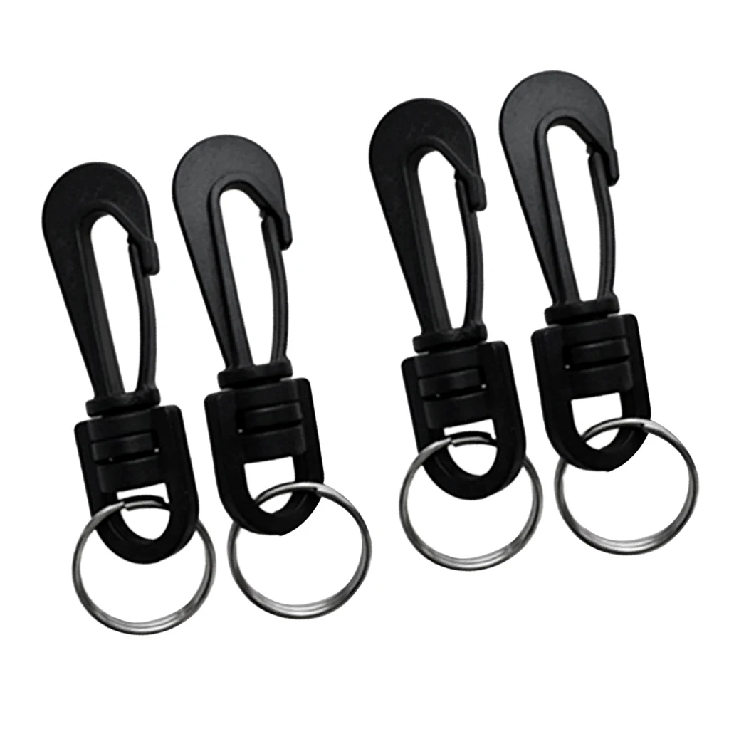 4Pieces Scuba Diving Plastic Swivel Spring Snap Hook Clip with Split Rings