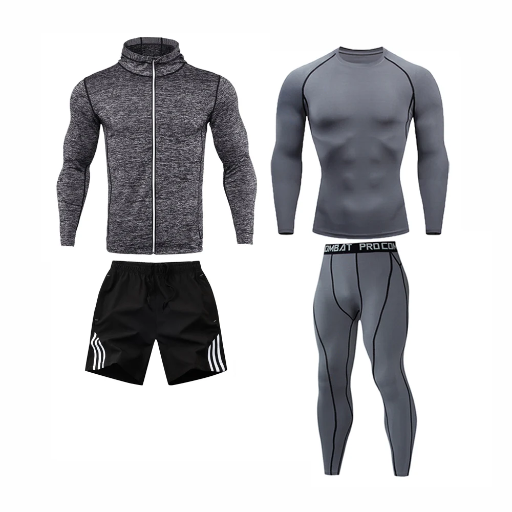 4-piece sets Мужской спортивный костюм компрессионная Одежда Фитнес тренировочный комплект термобелье Рашгард для MMA Мужской Быстросохнущий 4 шт. спортивная одежда - Цвет: 4-piece sets