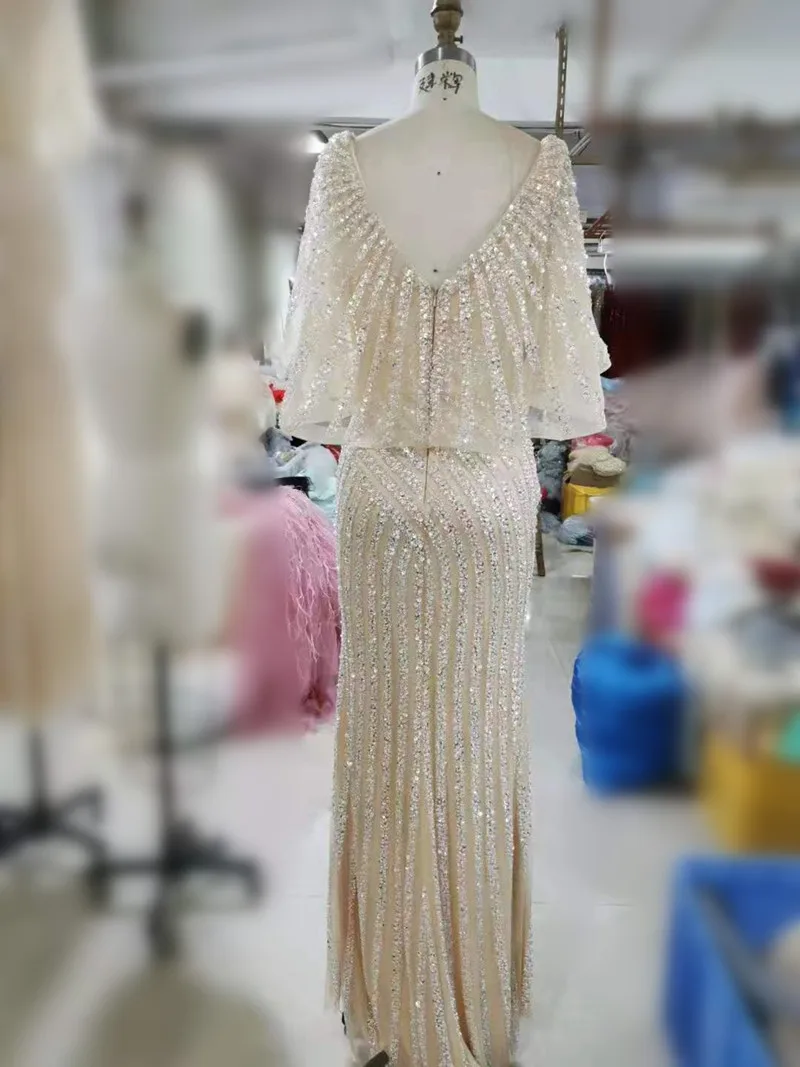 Evening Dresses Sequins Sexy Sweetheart Short Sleeve Floor Length For Women Handmake Beading Arabic Formal Prom Party Gowns