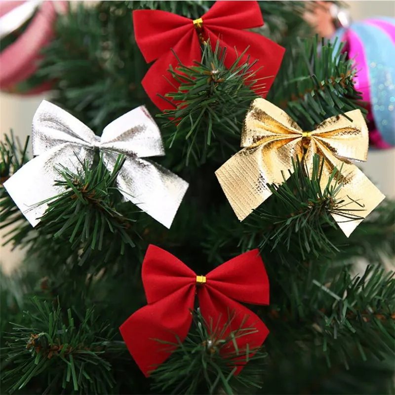 Festive Holiday Bow Ornaments Set - 12PCS Christmas Tree Decorations