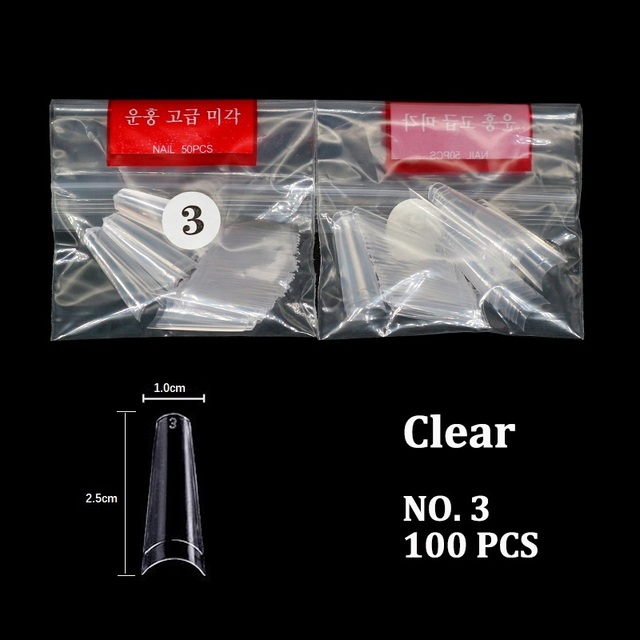False Nail Art Tips French Half Natural Transparent Coffin Fake Nails Tips Acrylic UV Gel Nail Polish Manicure