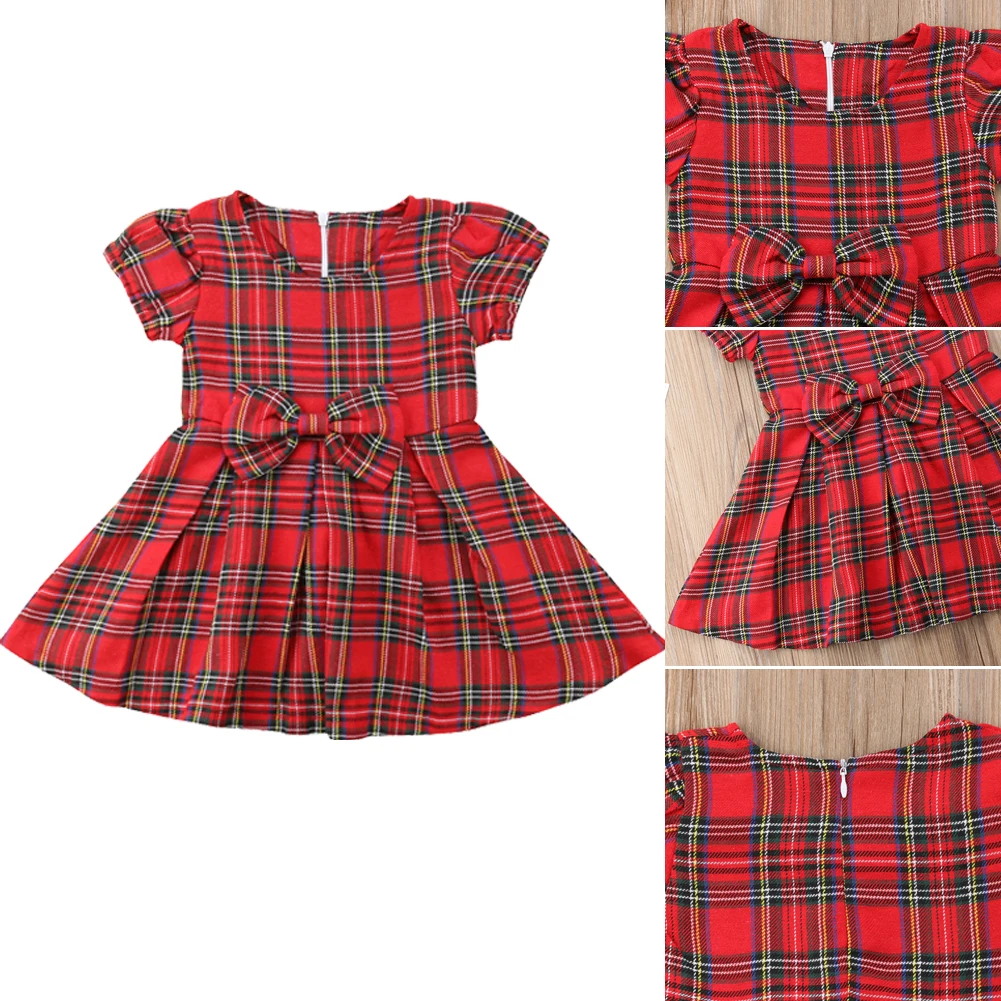 Праздничное платье принцессы для маленьких девочек от 0 до 24 месяцев красные клетчатые платья-пачки с бантом, одежда летнее модное обтягивающее платье с бантом для младенцев