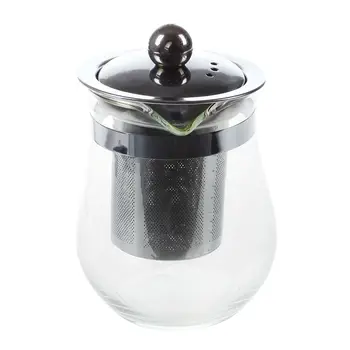 

New 350mL Heat-resistant Clear Glass Teapot Stainless Steel Infuser Flower Tea Pot