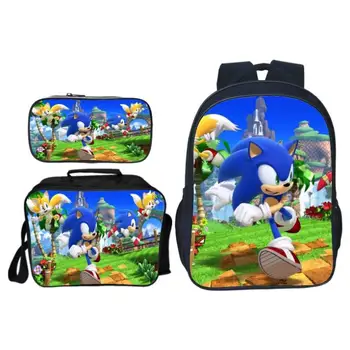 

3Pcs/Set Sonic Shadow Backpacks For Kids Cartoon Printed School Bags Boys Girls Primary Schoolbag Students Suit Backpacks Gifts