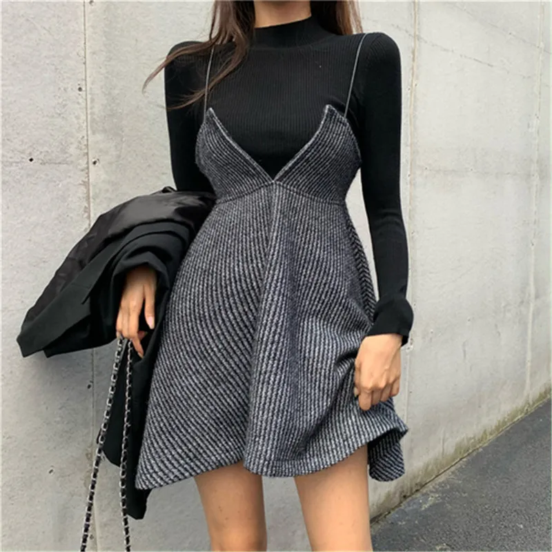 Ceny Elegancka seksowna cienka sukienka na szelkach moda damska szara linia Mini sukienka party Dress Vestidos