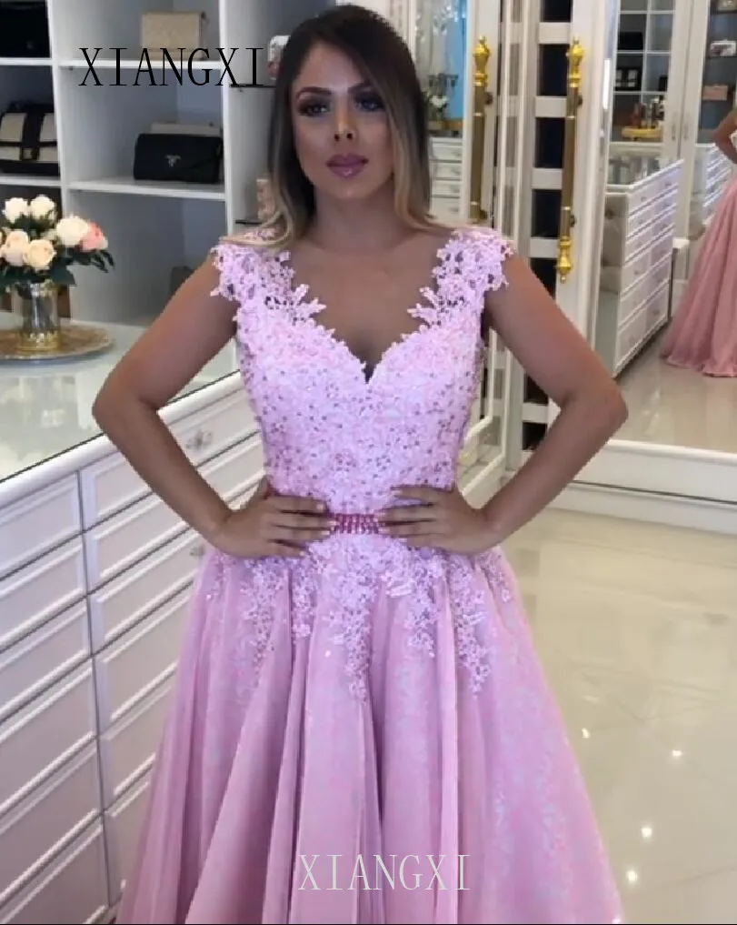 Vestidos розовые вечерние платья трапециевидной формы с вышивкой бисером Длинные вечерние Вечерние платья Вечернее платье abendkleider