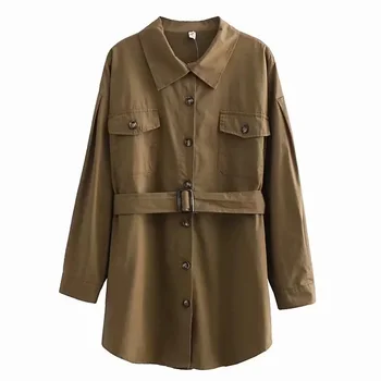 

Women Coat Long Sleeve Lapel Neck Fashion With Waist Belt Casual Autumn Winter Streetwear Single Breasted Solid Pocket Elegant