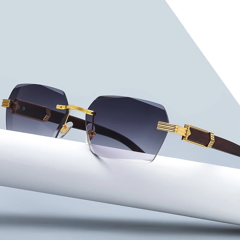 2022 Luxury Brand Designer Square Rimless Sunglasses Women Men Fashion Vintage Popular Travel Wooden Sun Glasses Metal Shades guess sunglasses