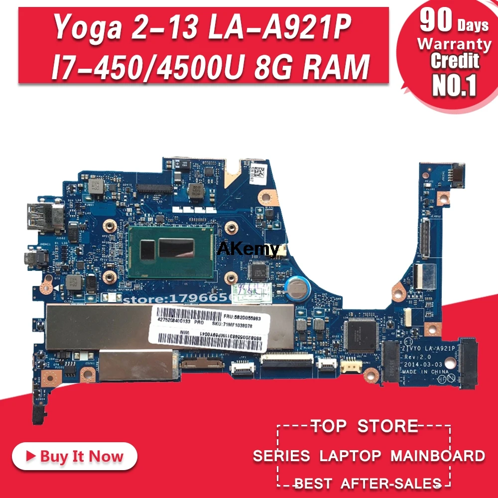 

for Lenovo YOGA 2 13 Laptop Motherboard FRU 5B20G19207 LA-A921P with i3-4030U 1.70GHz CPU 4GB RAM original mothebroard