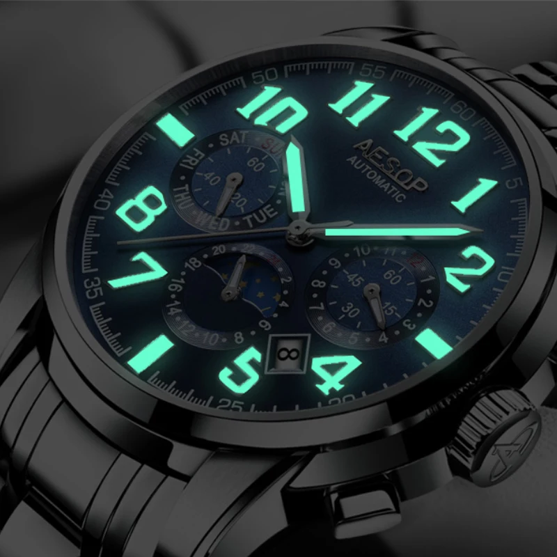 

AESOP Automatic Mechanical Watch Men Luxury Brand Bussiness Waterproof Watches Stainless Steel Male Clock Relogio Montre Homme