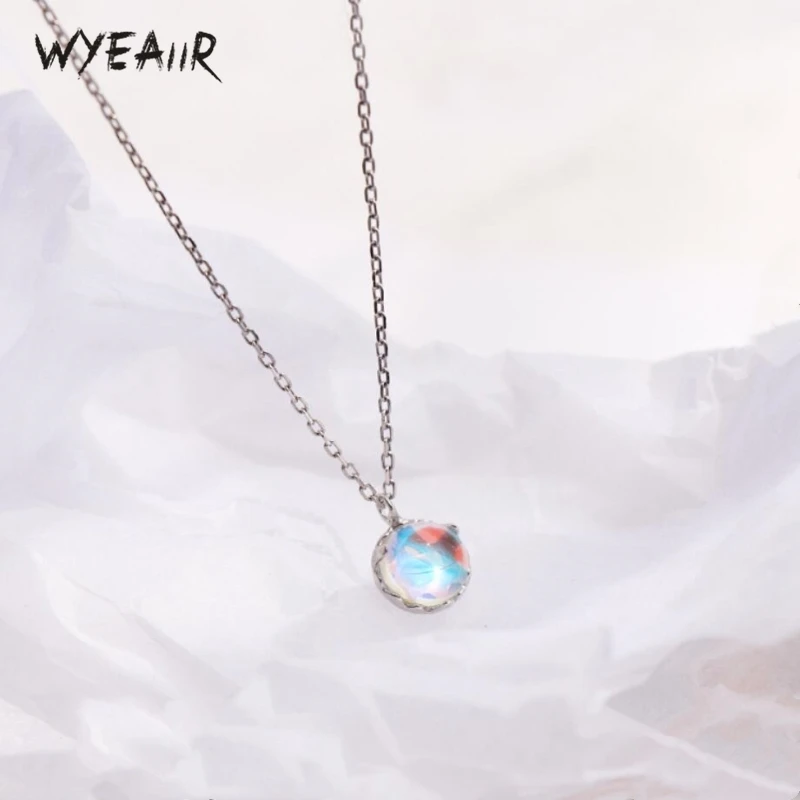 Женское колье WYEAIIR из стерлингового серебра 925 пробы с голубым хрустальным