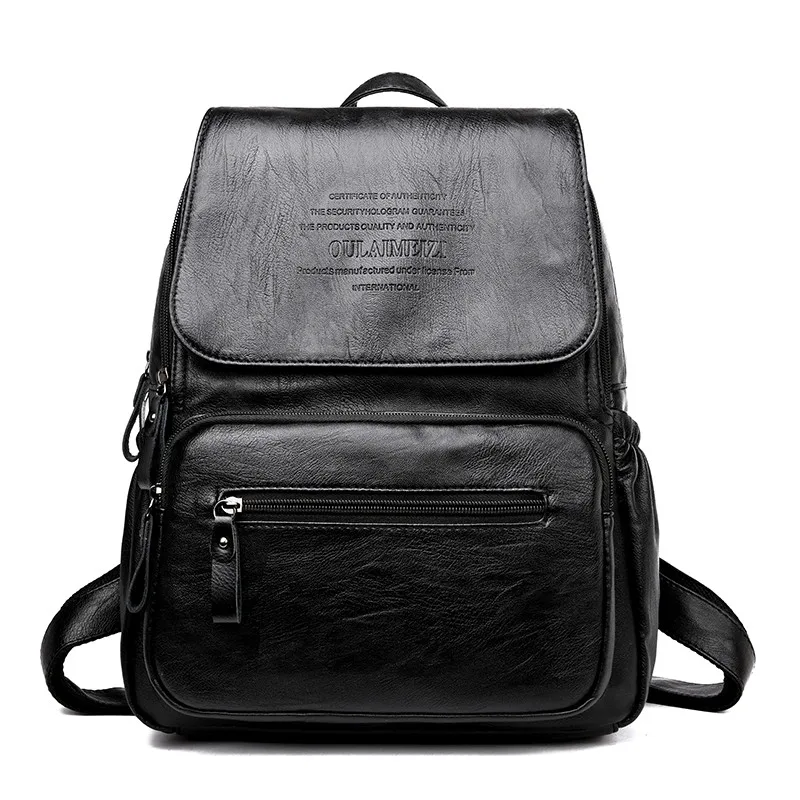 LONOOLISA, Хит, женский кожаный рюкзак, Sac a Dos Femme, рюкзак для путешествий, женский рюкзак, Mochila, школьные сумки для девочек-подростков - Цвет: Black