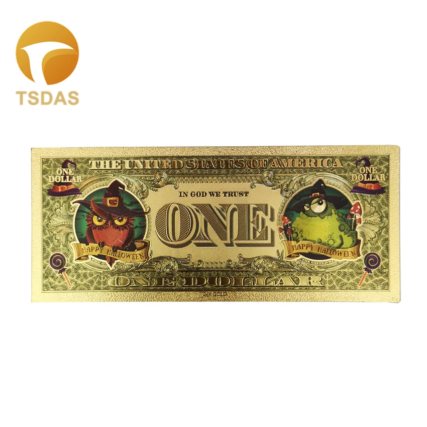 Вечерние банкноты из золотой фольги в сша на хэллоуин, позолота 24 к, 1 доллар, 1 шт., прямая поставка