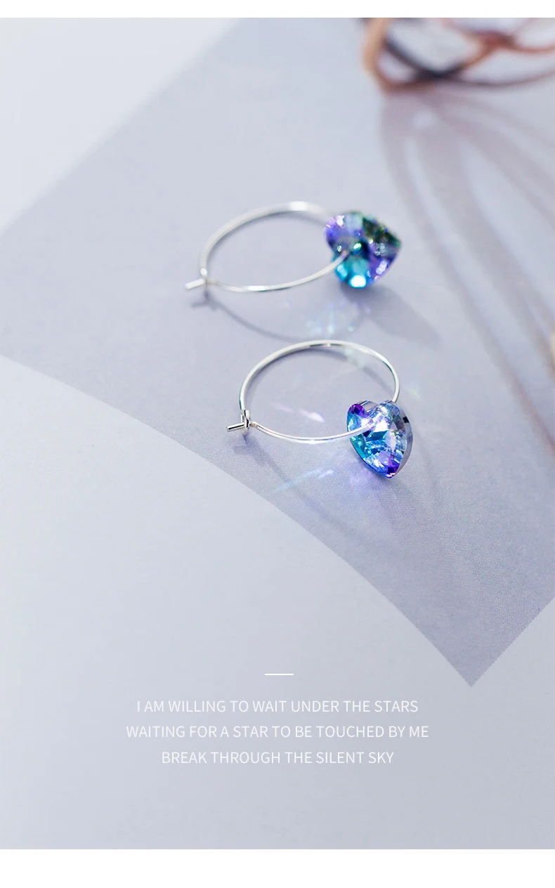 Modian сверкающие синие хрустальные Свинг серьги-кольца для женщин классическое сердце стерлингового серебра 925 пробы Роскошные ювелирные изделия женские аксессуары