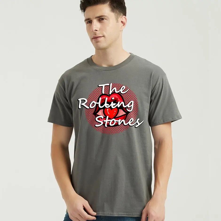 Модная сексуальная мужская футболка с губами, футболка с надписью The rolling stones TopsTee contton, уличная стильная Винтажная Футболка для мальчика-студента - Цвет: Lips-Gray
