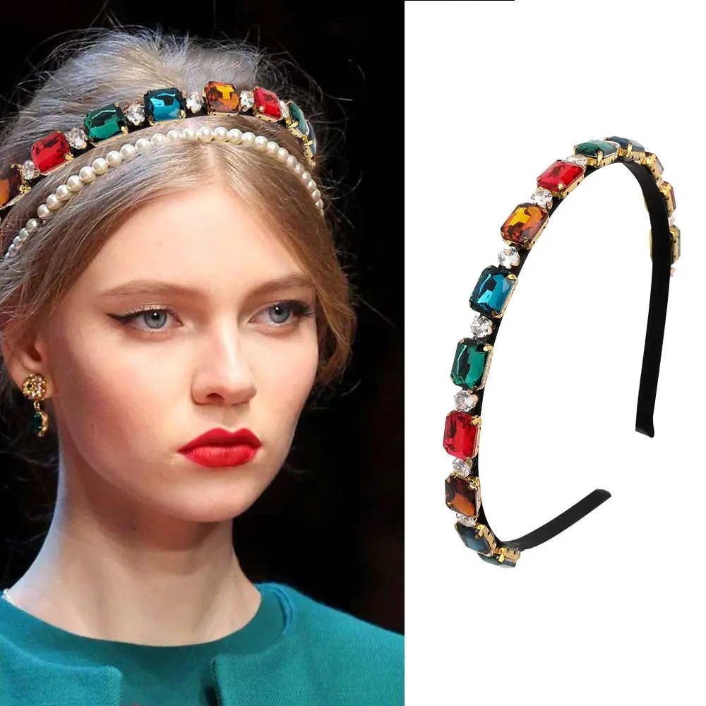 

CN Gemstone Hair Bands Water Diamond Women Headband Girls Crystal Hair Bands Flower Printing Hair Band Hair Accessories