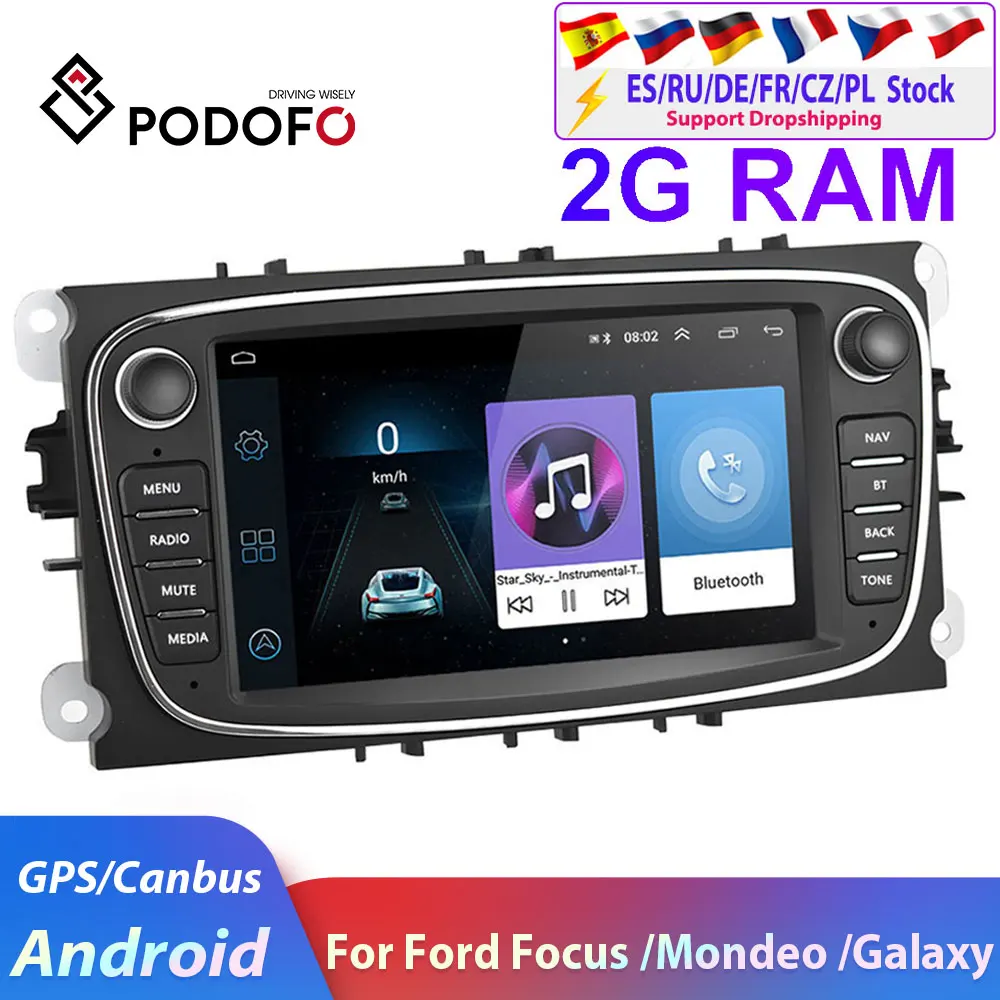 Podofo 2 DIN 7 &quotAndroid 8 1 автомобильный Радио GPS мультимедийный плеер навигация для ford focus EXI MT 3 Mk2/Mondeo/S MAX/C