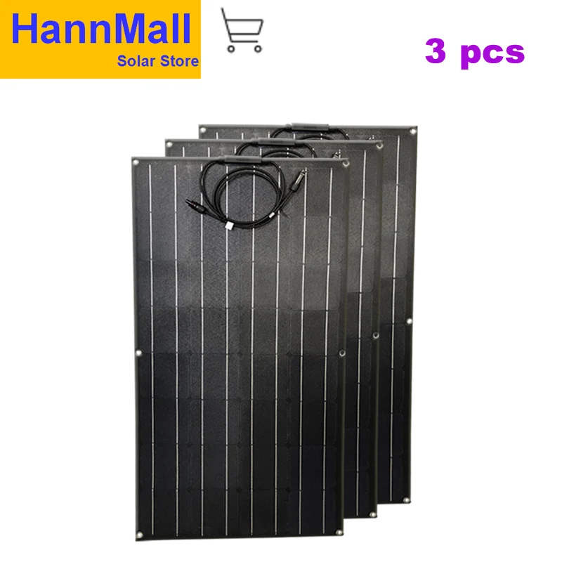 3 pcs SOLAR PANEL 300W 3X100W ETFE полугибкая солнечная панель солнечная батарея panneau solaire 12V Mono Cell для RV лодки яхты автомобиля Караван зарядное устройство - Цвет: 3 pcs SOLAR PANEL