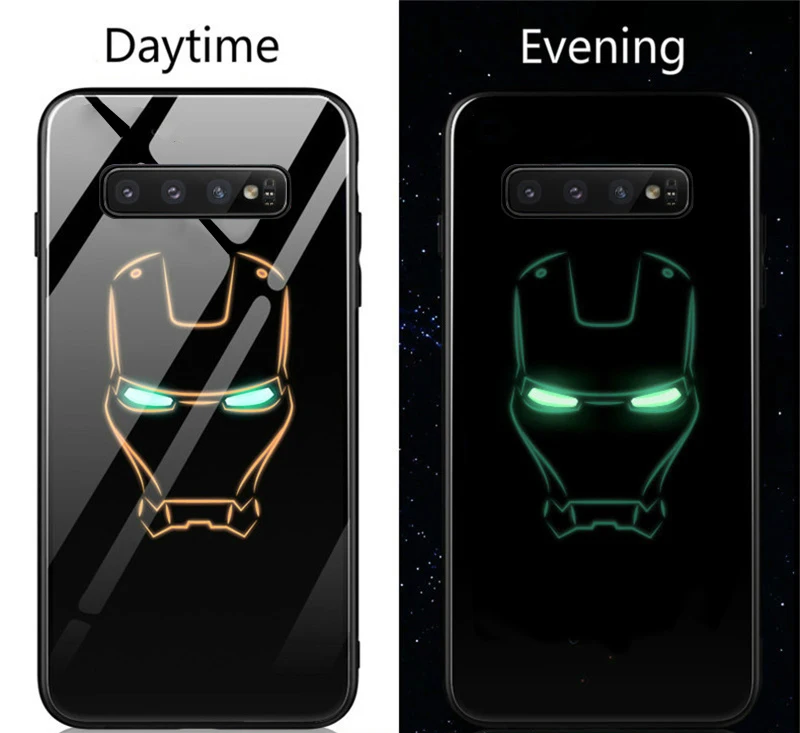 Marvel Iron Man Batman Venom Luminous Glass Case For Samsung S11 S10 e S9 S8 Plus Note 10 9 8 Avengers Phone Cover Coque Fundas - Цвет: Iron Man