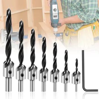 

High 7PCS Countersink Drill Bit Set Adjustable Woodworking Chamfering Counter Bits Carpentry Reamer Wood DIY Tool LG66