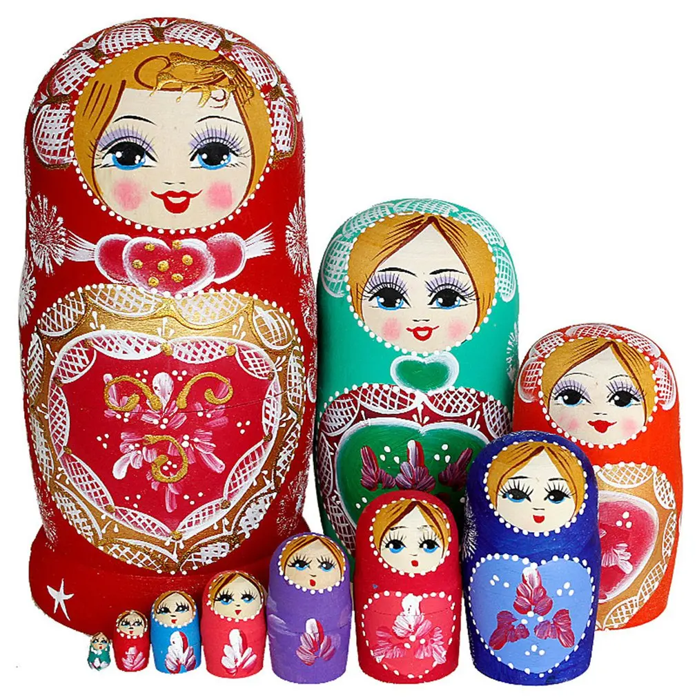 

10 Pcs/SET Wooden Russian Nesting Dolls Russia Traditional Matryoshka Dolls Birthday Christmas Gift Toys for Girls