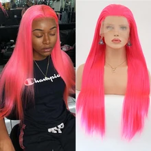 RONGDUOYI, часть, темно-розовый синтетический кружевной парик для женщин, длинный шелковистый прямой термостойкий синтетический парик для косплея