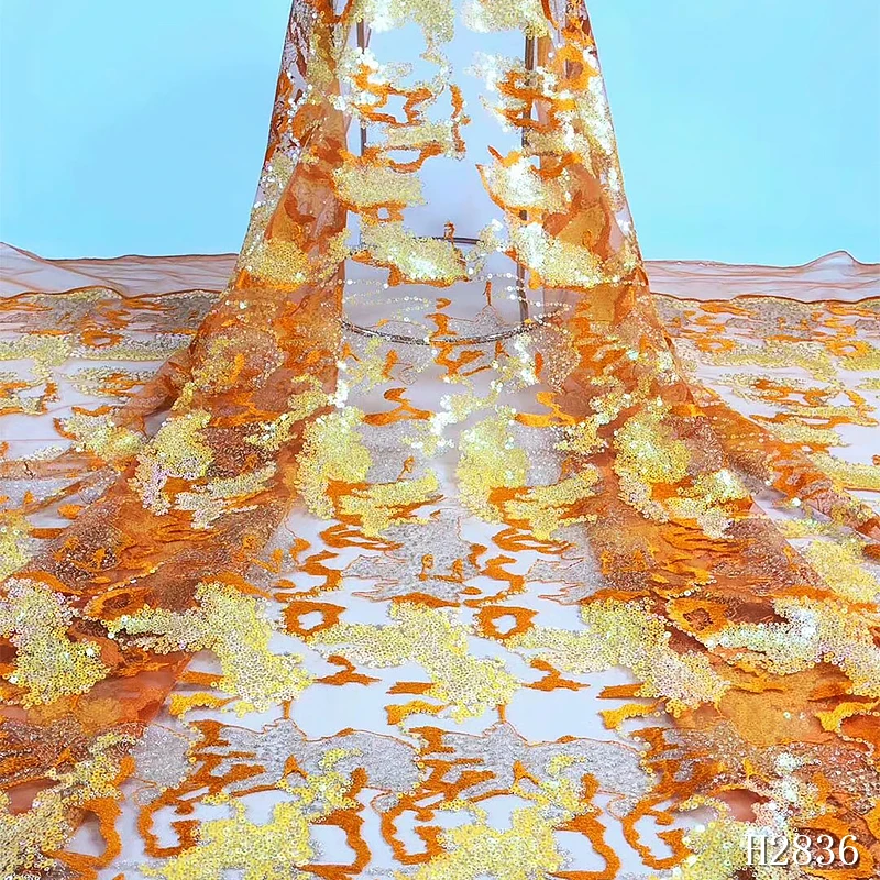 

Sequins Lace Fabric Latest African Laces 2019 High Quality Beautiful Embroidered Sequins Tulle Lace Fabric For Wedding HJ2836-1
