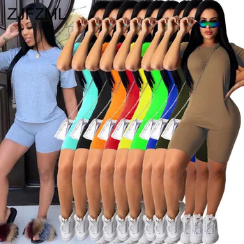 

Neon Green Yellow Women Fitness Two Piece Set Tracksuit Short Sleeve T Shirt Elastic Skinny Shorts Casual Sportswear Slim Outfit
