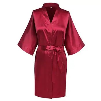 

Burgundy Women Stain Robe Sexy Mini Bride Bridesmaid Wedding Bathrobe Gown Female Summer Kimono Gown Solid Color Sleepwear