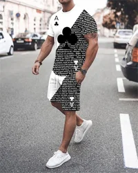 T Shirt et Short surdimensionnés pour hommes, ensemble de vêtements de sport d'été avec impression 3D Poker, tenue à col rond et manches courtes 