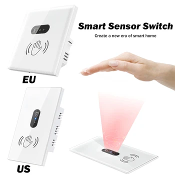 

Smart Wall Light Switch Infrared Sensor EU US 220V 10A Crystal Glass Screen Panel On Off Electrical Power No need to Touch