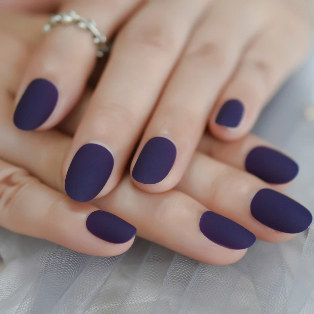

Oval Nails Short Dark Purple Matte False Nails Petie Frost Faux Ongles Light Nude Perfect Tips for Daily Wear 24
