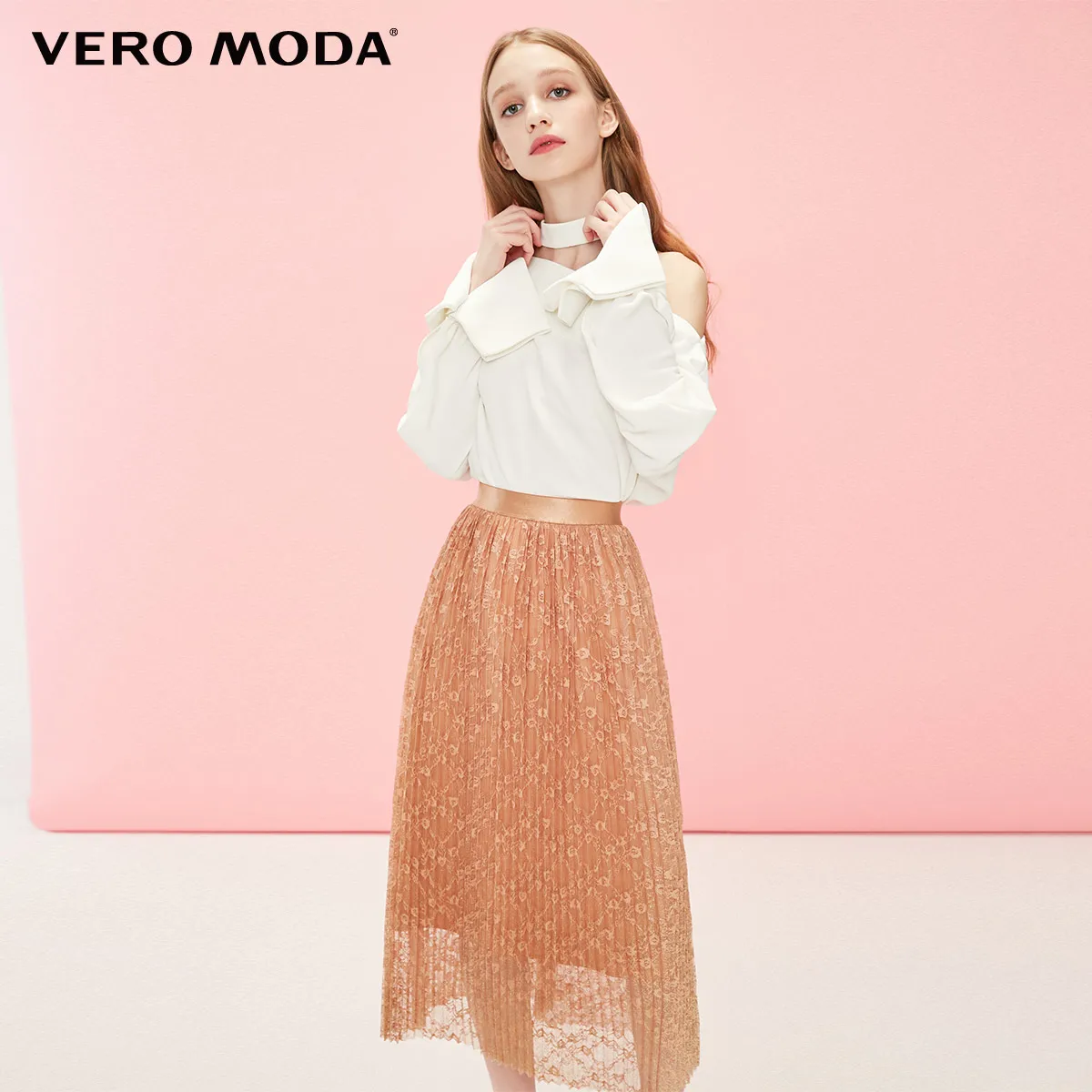 Vero Moda Женская плиссированная кружевная Глянцевая юбка | 31911G514 - Цвет: Macaroon