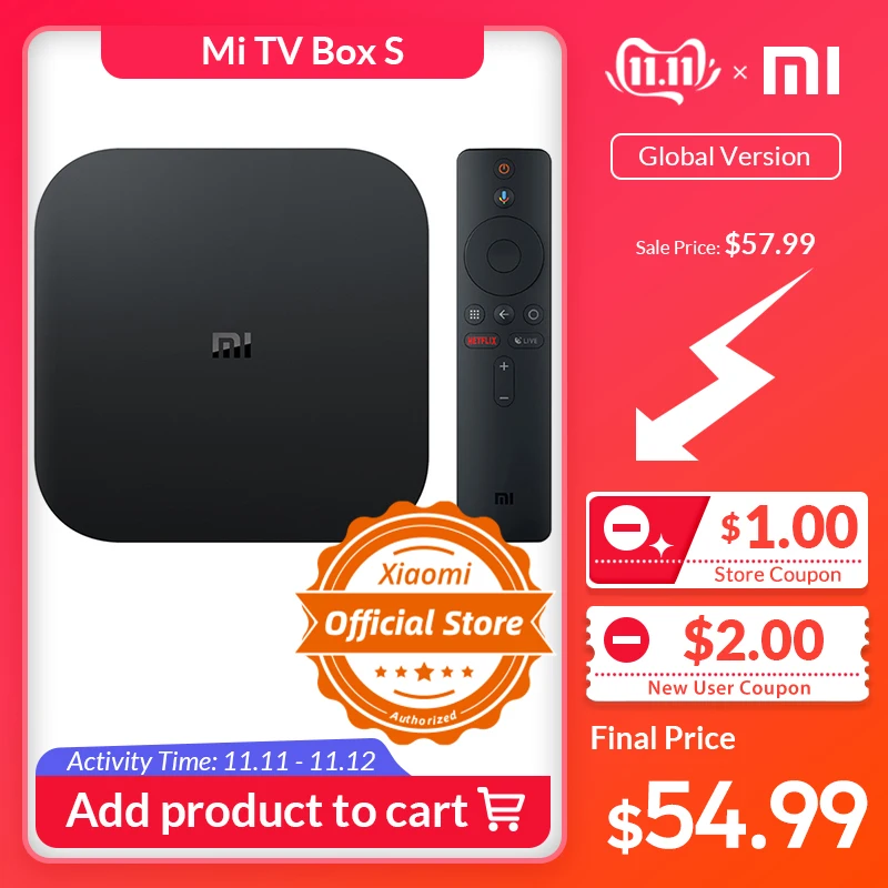 Online Globale Version Xiaomi mi TV Box S 4K HDR Android TV Strea mi ng Media Player und Google assistent Fernbedienung Smart TV mi Box S