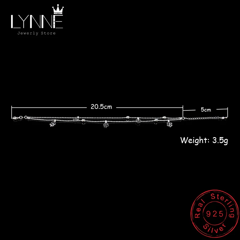 Newest Fashion 925 Sterling Silver Double Layer Small Ball Chain Anklet Lucky Clover Pendant Anklets Bracelet For Women Jewelry