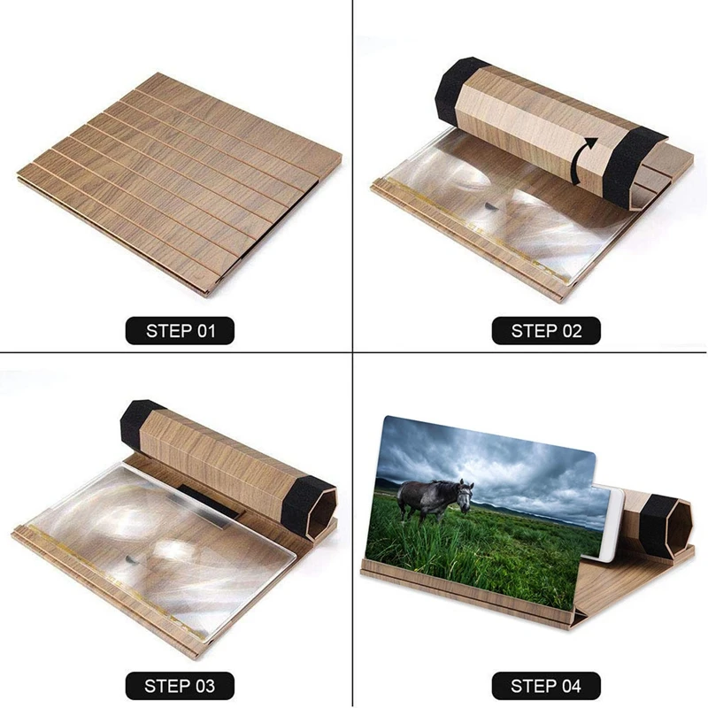 12 inch Hd Screen Magnifier Solid Wood Grain Foldable Mobile Phone Screen Suitable for Watching Movie Videos on All Smartphones
