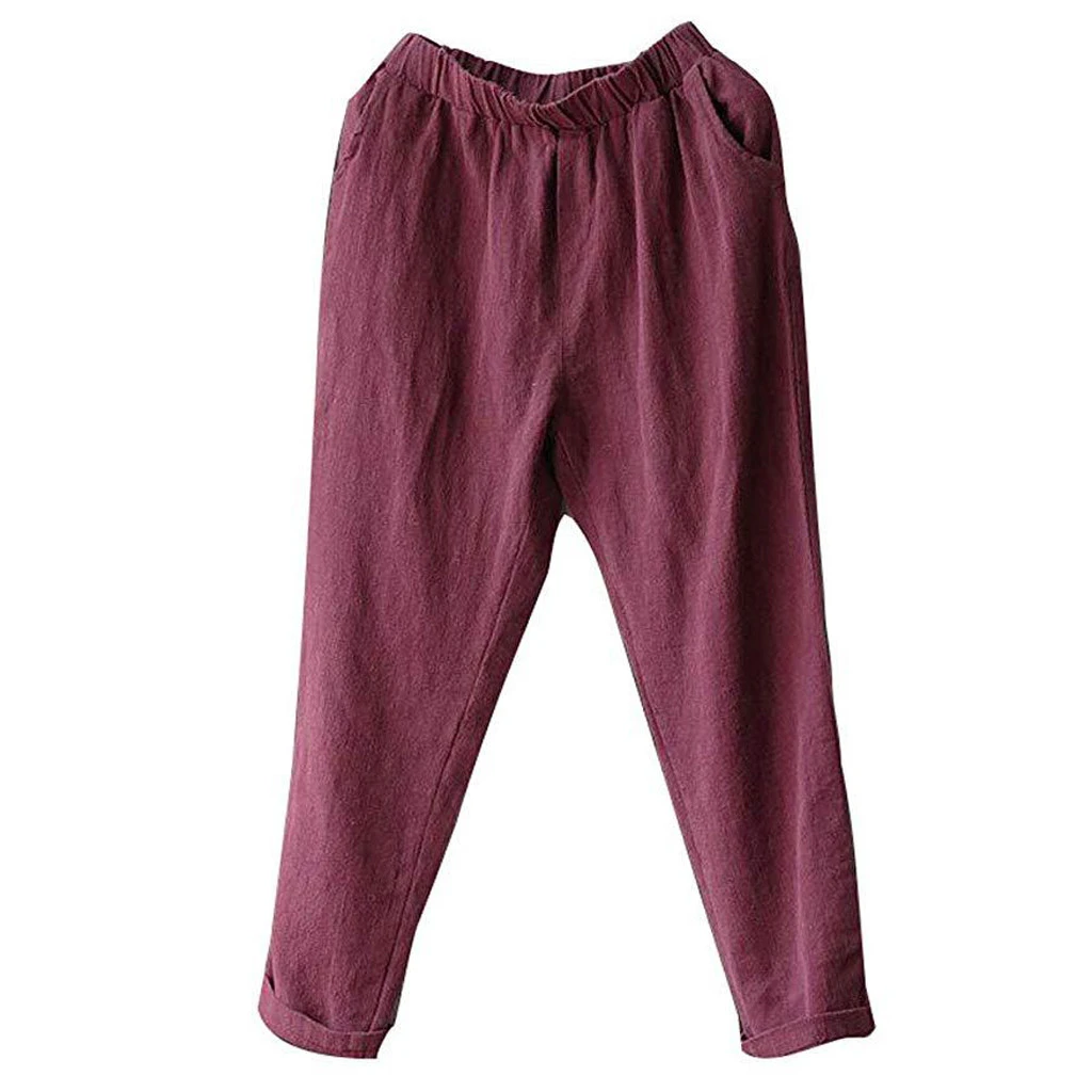 Women Autumn Summer Pants Elastic Waist Harem Shiny Sport Linen Band Pants Winter Joggers Pencil Sport Pants 808