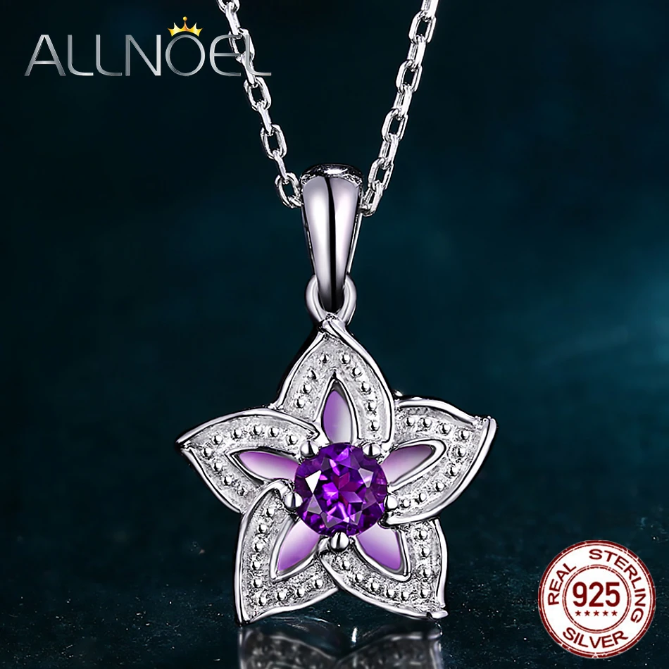 ALLNOEL 925 пробы серебряное ожерелье с подвеской для женщин натуральный аметист