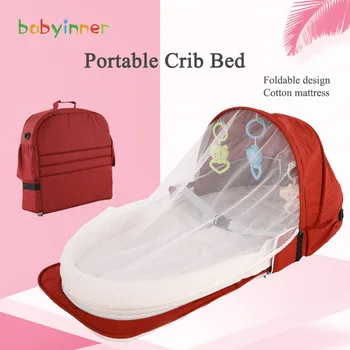 

Babyinner Portable Crib Bed Mummy Bag Removable Baby Nest Newborn Travel Bed Folding Cradle Infant Bassinet Cotton Mattress 0-1Y