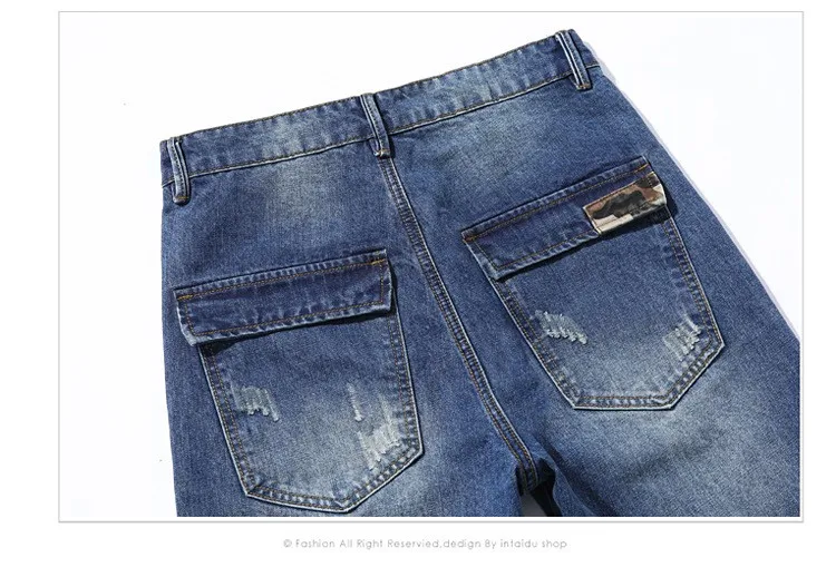 Новые модные мужские джинсы, джинсовые рваные шаровары, Лоскутные Джинсовые штаны в стиле хип-хоп, Ретро стиль, повседневные обтягивающие брюки, мужские джоггеры