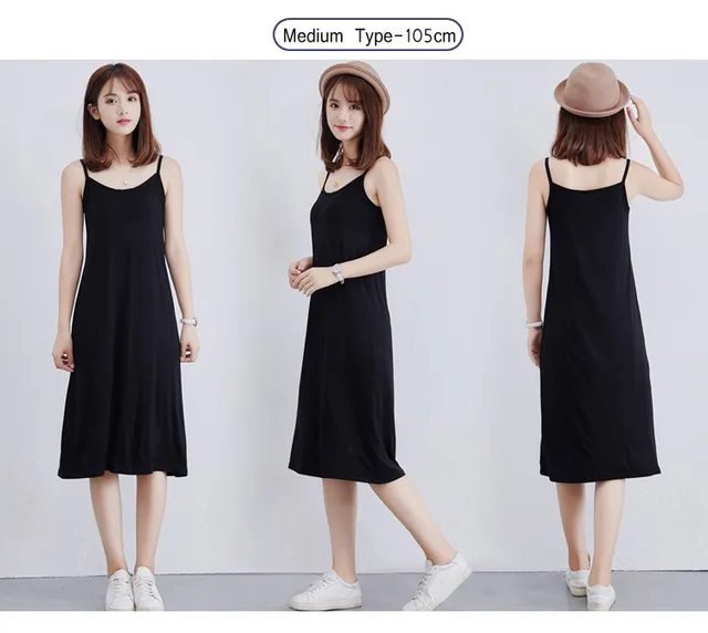 2021 Women's Modal Full Slip Dress Spaghetti strap Vest Skirt 90 to 120cm Long Under dress Camisoles slips Inner Petticoat 3