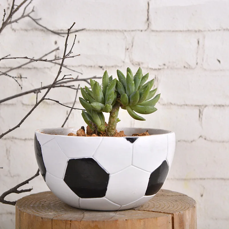 Succulent Plant Pot Decorative Soccer Ball Planter Flowerpot Resin Home 