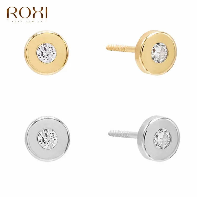 ROXI 925 пробы серебряные круглые Кристальные серьги-гвоздики для женщин ювелирные изделия минималистичные маленькие серьги корейские трендовые серьги для вечеринок