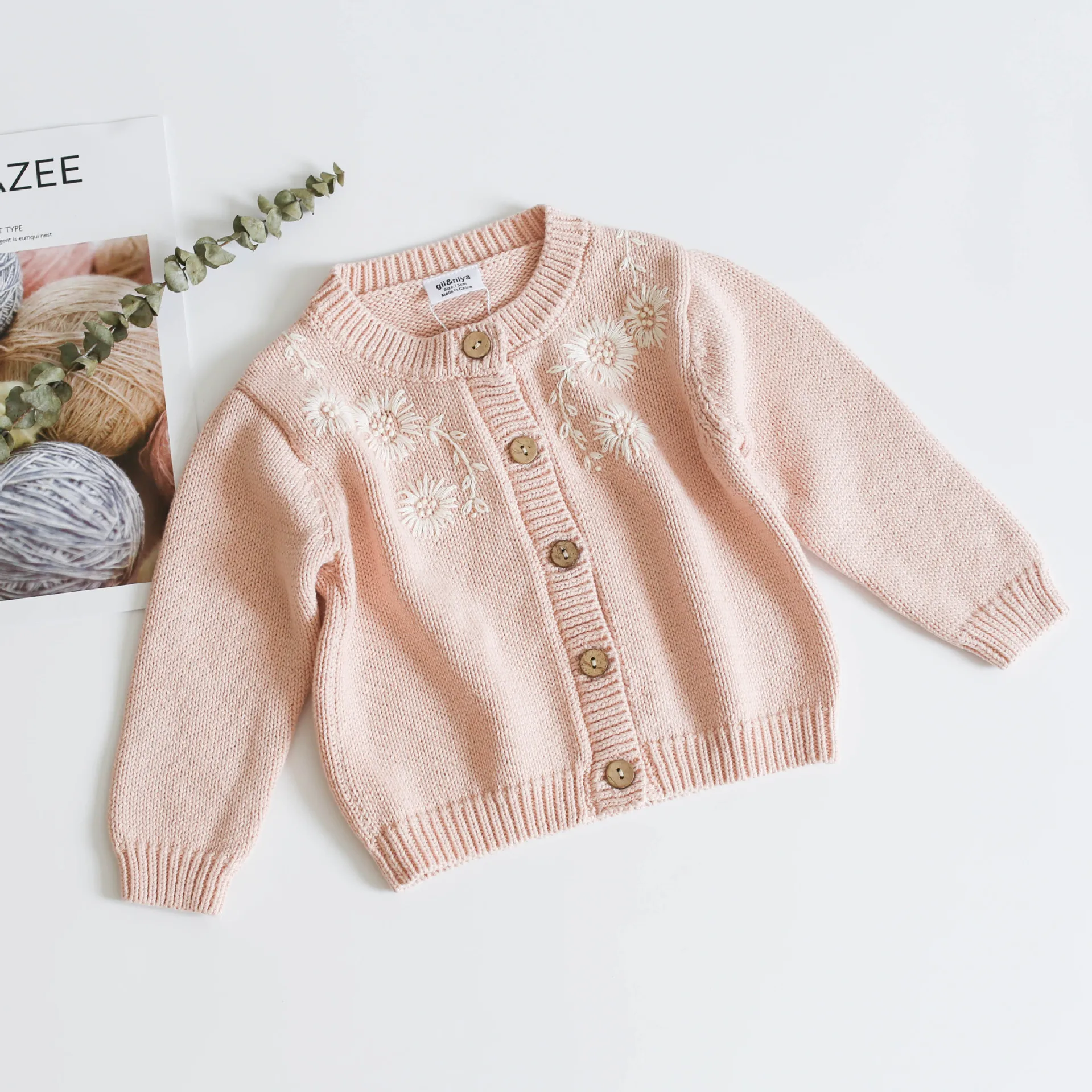 Г. Весенние свитера для маленьких девочек, пальто детская одежда с вышитыми цветами хлопковый детский вязаный свитер, пальто кардиган для девочек, куртка - Цвет: Pink